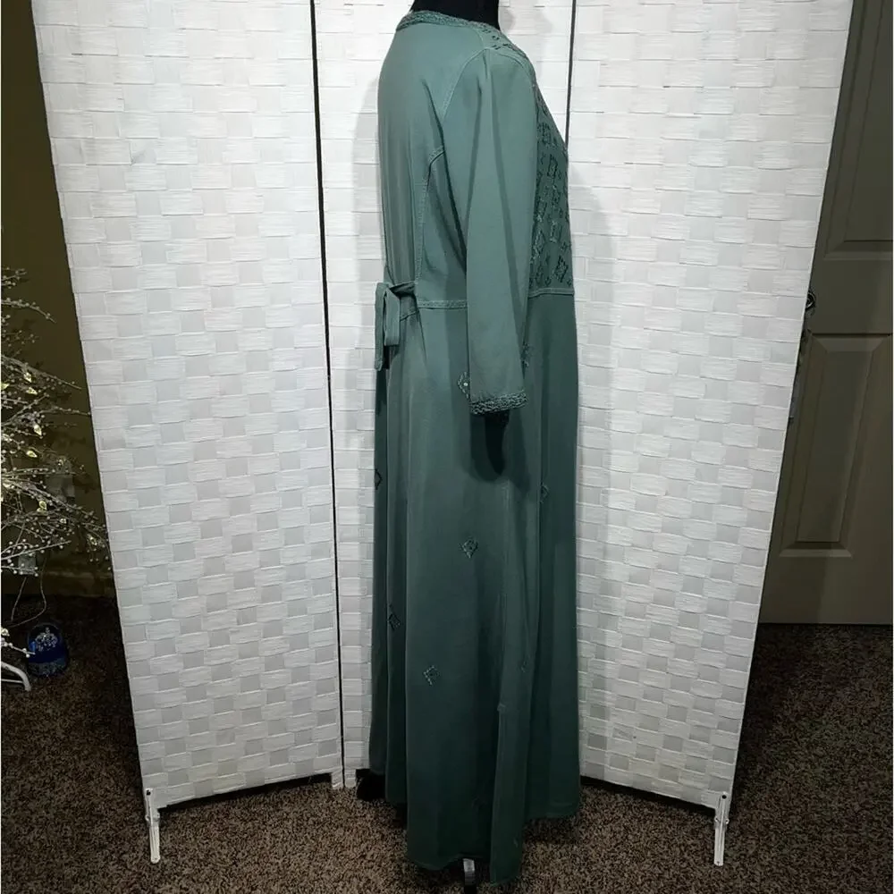 Soft Surroundings Womens Embroidered Sequin Kaftan Maxi Dress Size Small Green - Picture 2 of 11